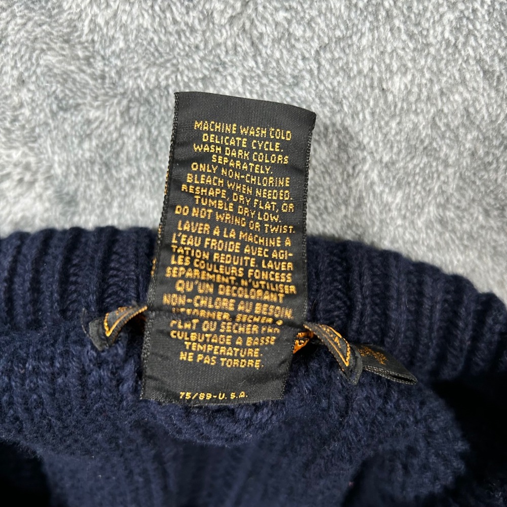 VTG Eddie Bauer Cable Knit Sweater Colorblock Navy Teal Burgundy Men XL Made USA - Picture 13 of 13